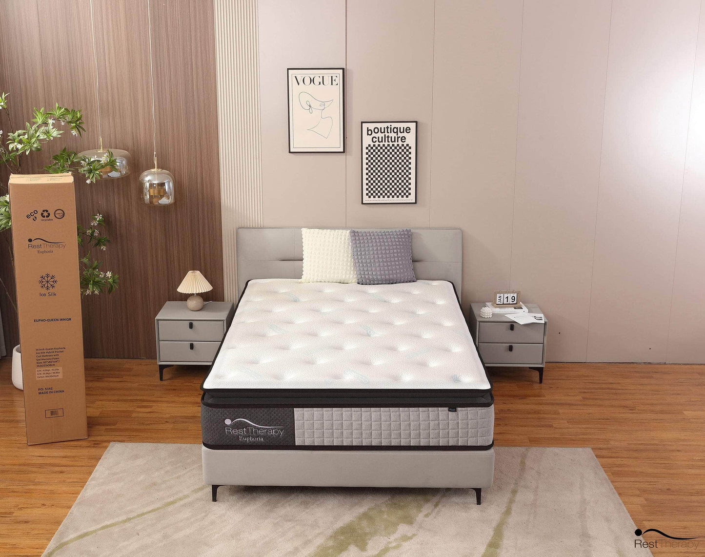 14 Inch Euphoria Cooling Pillow Top Plush Hybrid Pocket Coil Mattress with Cool Gel Memory Foam - Available in 3 Sizes
