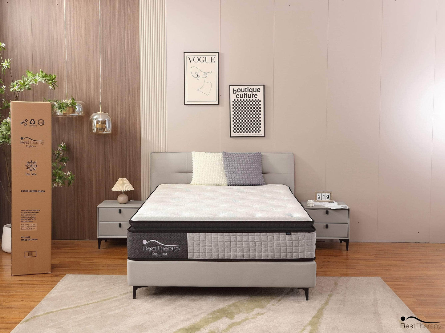 14 Inch Euphoria Cooling Pillow Top Plush Hybrid Pocket Coil Mattress with Cool Gel Memory Foam - Available in 3 Sizes