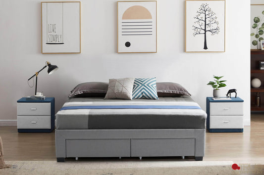True Contemporary Bed Twin EZ Base Foundation Grey Platform Bed with 2 Storage Drawers - Available in 4 Sizes